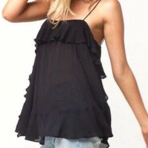 Free People black flowy blouse off-the-shoulder ruffle detail sleeves large